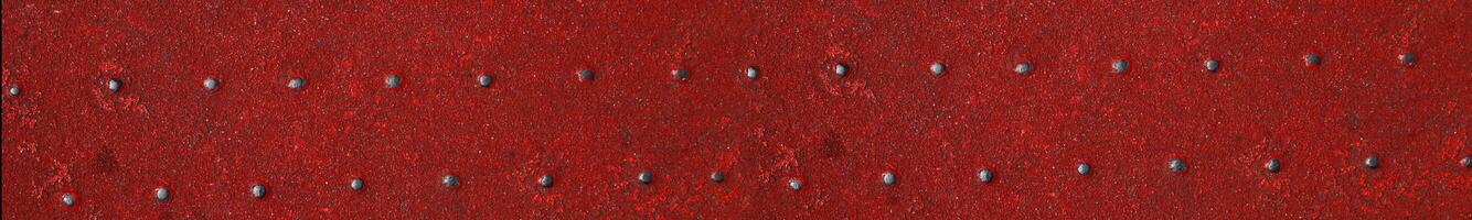 Grunge steel industrial boat floor painted dark red anti-rust paint. Robust ferry metal pattern. Old dotted iron ship deck. Metal texture background. Modern design concept. Wide banner header format. photo