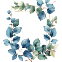 AI generated Elegant blue and green leaves frame on transparent background png