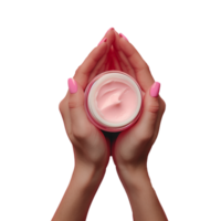 AI generated A woman is holding a jar of pink cream in her hands png