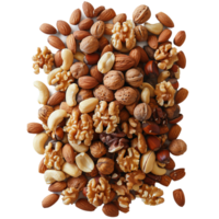 AI generated A pile of nuts including walnuts, almonds, and cashews png