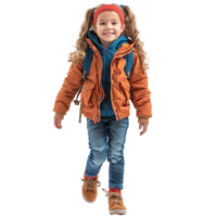 AI generated A young girl wearing a red and orange jacket and blue jeans png