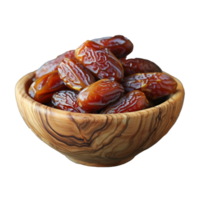 AI generated Dates fruit in a wooden bowl with transparent background png