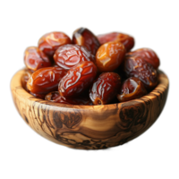 AI generated Dates fruit in a wooden bowl with transparent background png