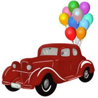 clipart retro car with balloons png