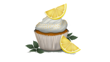 lemons and cupcake with lemon and mint, Tartlet with lemon cream, Lemon cupcakes with white cream, cupcake packaging, Homemade lemon cupcakes with fresh fruit icing png