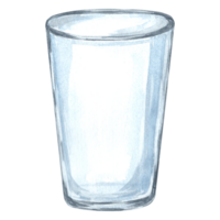 Watercolor drawing of an empty glass blue tumbler. Hand drawn illustration  for design, decorating invitations and cards, making stickers,  embroidery scheme, print on packaging. png