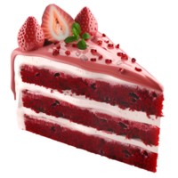 ai generiert Scheibe von rot Samt Kuchen. 3d rot Samt Kuchen auf transparent Hintergrund. png