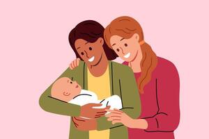 lesbiana Pareja de dos mujer adoptado bebé, Gracias a nuevo ley legalizando lgbt matrimonios vector
