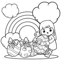 Easter Girl Coloring Page For Kids vector