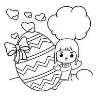 Easter Girl Coloring Page For Kids vector