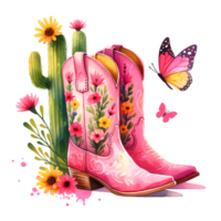 ai generado floral occidental vaquera botas ilustración png