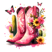 AI generated Floral Western Cowgirl Boots Illustration png