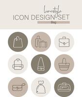 estilo de línea icono diseño conjunto bolso vector