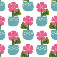 seamless pattern with hand drawn daisy flower in a vase. Background, wrapping paper vector