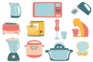 Set of kitchen household electrical appliances. Clip art vector