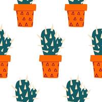 seamless pattern with hand drawn cactus flower in a vase. background, wrapping paper vector