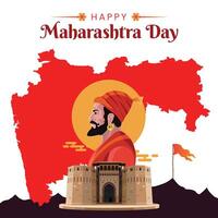 maharshtra día celebracion con maharshtra mapa y shivaji maharaj saludo tarjeta bandera vector