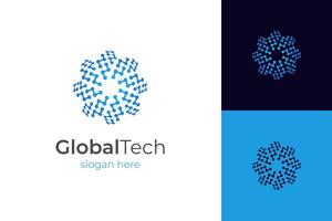 Global tech logo icon design. abstract sphere with dot symbol for future technology vector logo illustration