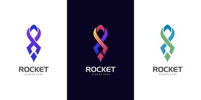 Modern rocket launch logo icon design with abstract rocket or plane flight graphic element symbol for astronomy, business start-up technology logo template vector