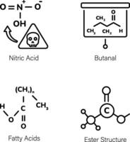 paquete de química estructural fórmulas lineal íconos vector