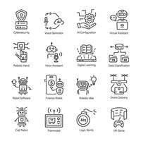 Collection of 16 Artificial Intelligence Linear Icons vector