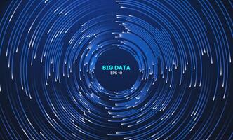 circular datos remolino en oscuro azul tecnología antecedentes. huracán vórtice concéntrico líneas vector