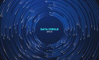 Circular data swirl on dark blue technology background. Hurricane vortex concentric lines vector