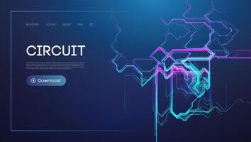 Neon Circuit Board Design on Dark Background for Technology Concept vector