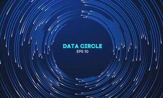 Circular data swirl on dark blue technology background. Hurricane vortex concentric lines vector