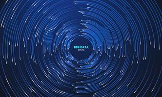 Circular data swirl on dark blue technology background. Hurricane vortex concentric lines vector