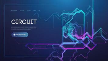 Neon Circuit Board Design on Dark Background for Technology Concept vector