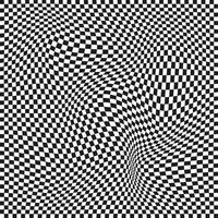 Seamless checkered pattern. Distorted optical illusion banner. Op art checkered curved pattern. vector