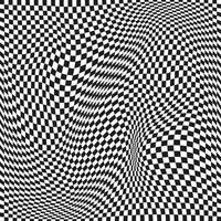 Seamless checkered pattern. Distorted optical illusion banner. Op art checkered curved pattern. vector