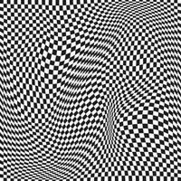 Seamless checkered pattern. Distorted optical illusion banner. Op art checkered curved pattern. vector