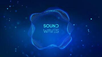 Sound wave circle visualization on blue background. vector