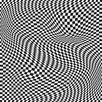 Seamless checkered pattern. Distorted optical illusion banner. Op art checkered curved pattern. vector