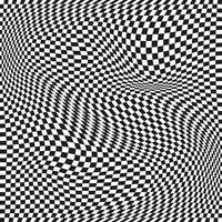 Seamless checkered pattern. Distorted optical illusion banner. Op art checkered curved pattern. vector