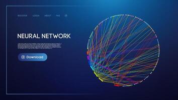 Neural network lines digital technology background. Big data and data science vector