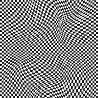 Seamless checkered pattern. Distorted optical illusion banner. Op art checkered curved pattern. vector
