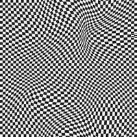 Seamless checkered pattern. Distorted optical illusion banner. Op art checkered curved pattern. vector