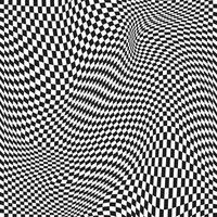 Seamless checkered pattern. Distorted optical illusion banner. Op art checkered curved pattern. vector