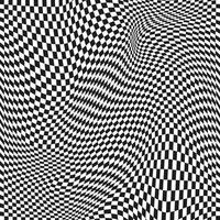 Seamless checkered pattern. Distorted optical illusion banner. Op art checkered curved pattern. vector