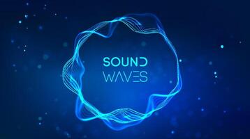 Sound wave circle visualization on blue background. vector