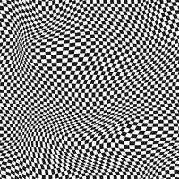 Seamless checkered pattern. Distorted optical illusion banner. Op art checkered curved pattern. vector