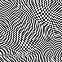 Seamless checkered pattern. Distorted optical illusion banner. Op art checkered curved pattern. vector