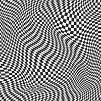 Seamless checkered pattern. Distorted optical illusion banner. Op art checkered curved pattern. vector