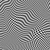 Seamless checkered pattern. Distorted optical illusion banner. Op art checkered curved pattern. vector