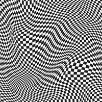 Seamless checkered pattern. Distorted optical illusion banner. Op art checkered curved pattern. vector