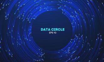 Circular data swirl on dark blue technology background. Hurricane vortex concentric lines vector