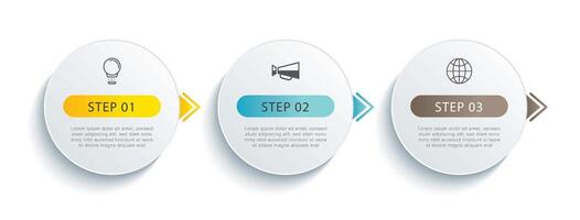 Infographics circle timeline with 3 number data template. Vector illustration abstract background.